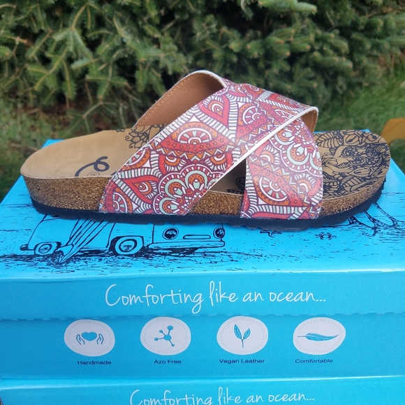 Boho Paisley Vegan Leather Calceo Slide Sandals - Picture 4 of 6